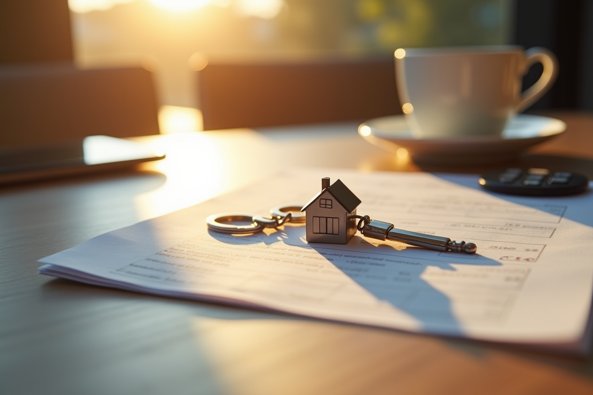 Porte-clés en forme de maison avec documents bancaires
