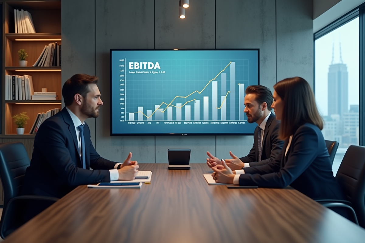Groupe de professionnels discutant de graphiques EBITDA