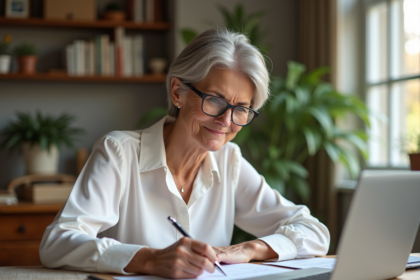 Femme d'une cinquantaine d'années planifiant ses finances