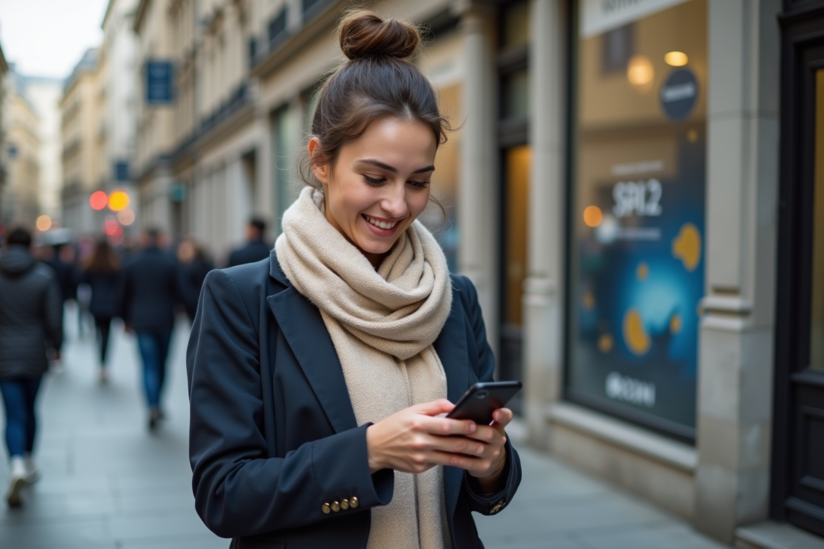 Jeune femme urbaine vérifiant crypto sur smartphone