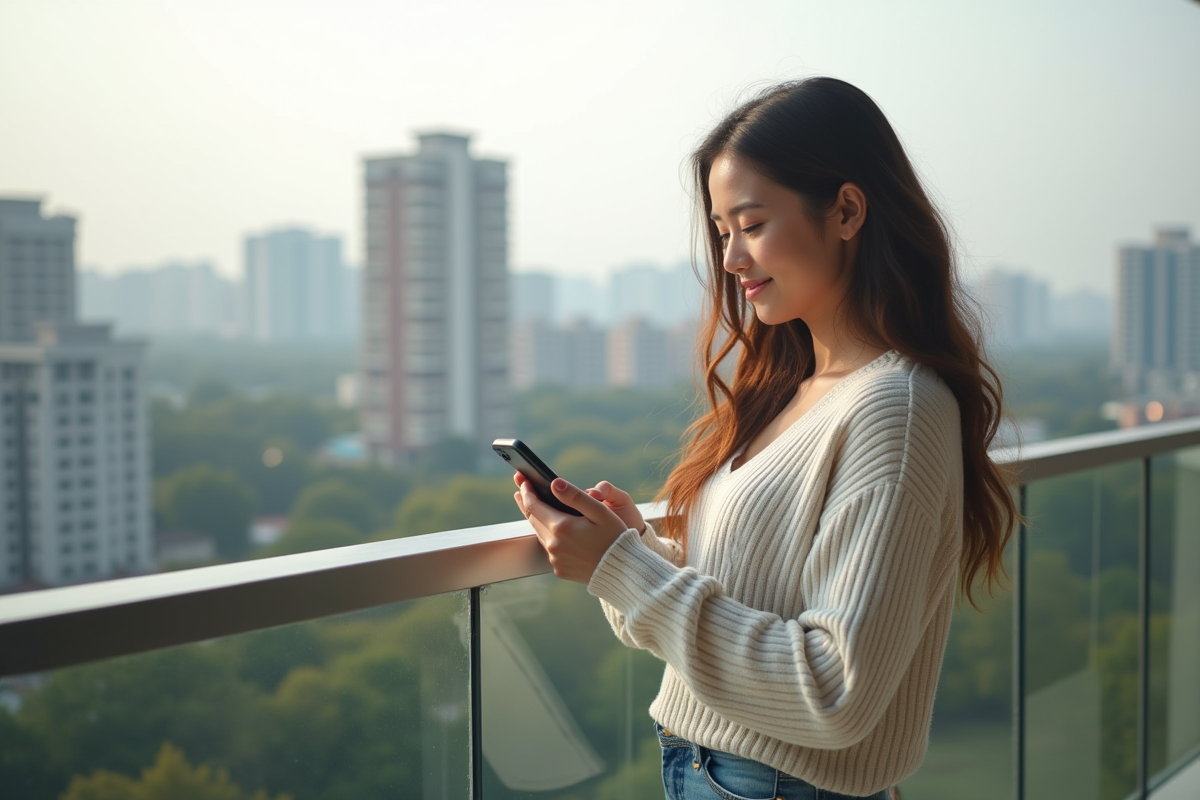 Femme regardant son smartphone avec wallet crypto