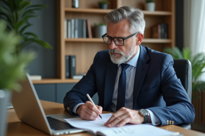 Homme d'affaires en costume dans un bureau moderne