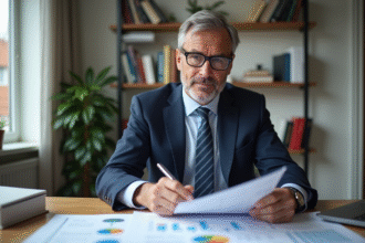 Homme d'affaires en costume dans un bureau lumineux