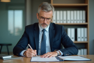 Homme d'affaires en costume dans un bureau moderne