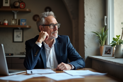 Homme d'âge moyen en costume regardant par la fenêtre