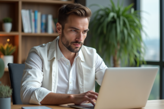 Jeune homme en bureau étudiant des graphiques crypto
