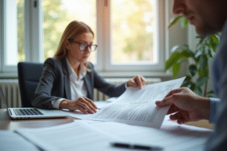 Personne déchirant un contrat d'assurance à un bureau lumineux